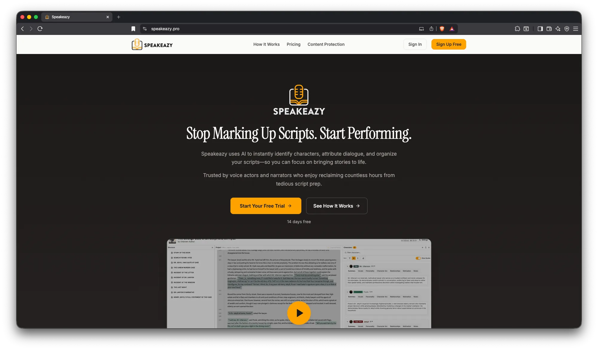The live Speakeazy app — the home screen.