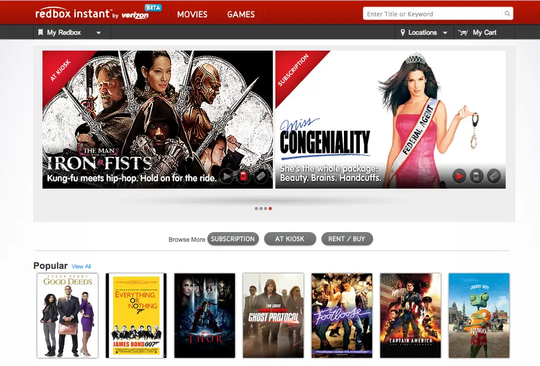 Redbox Instant streaming page