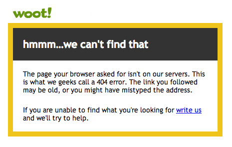 Woot error message